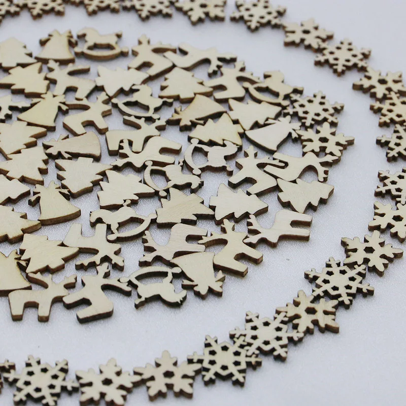

(100 Pcs/pack)mixed Wooden Hanging Christmas Mini Decoration Semi-finished Hollowed-out Wooden Crafts Xmas Tree Hanging Gift Tag