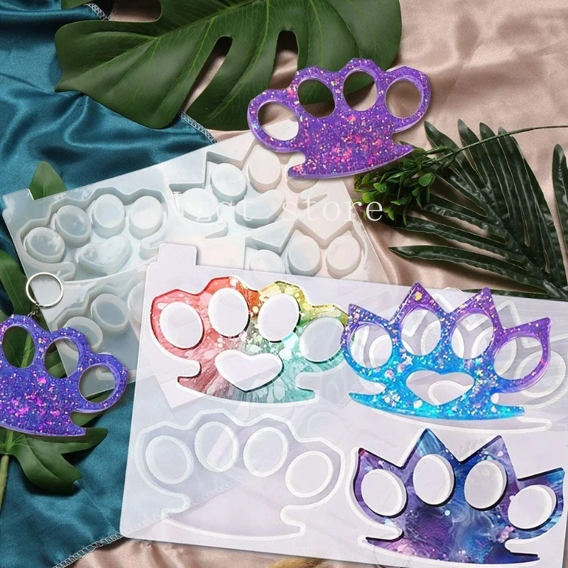 2Pcs Brass Knuckles Resin Mold DIY Finger Keychain Silicone Epoxy Casting Molds For Women DIY Crafts