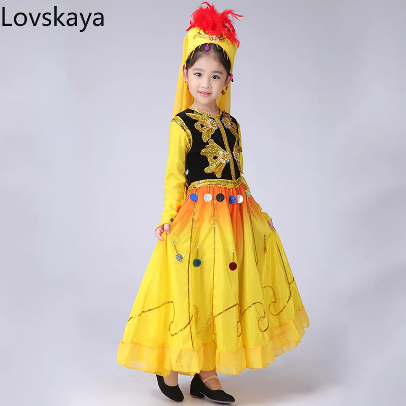 Disfraces de Uygur para niños y niñas, traje de baile de Xinjiang, traje mongol tibetano