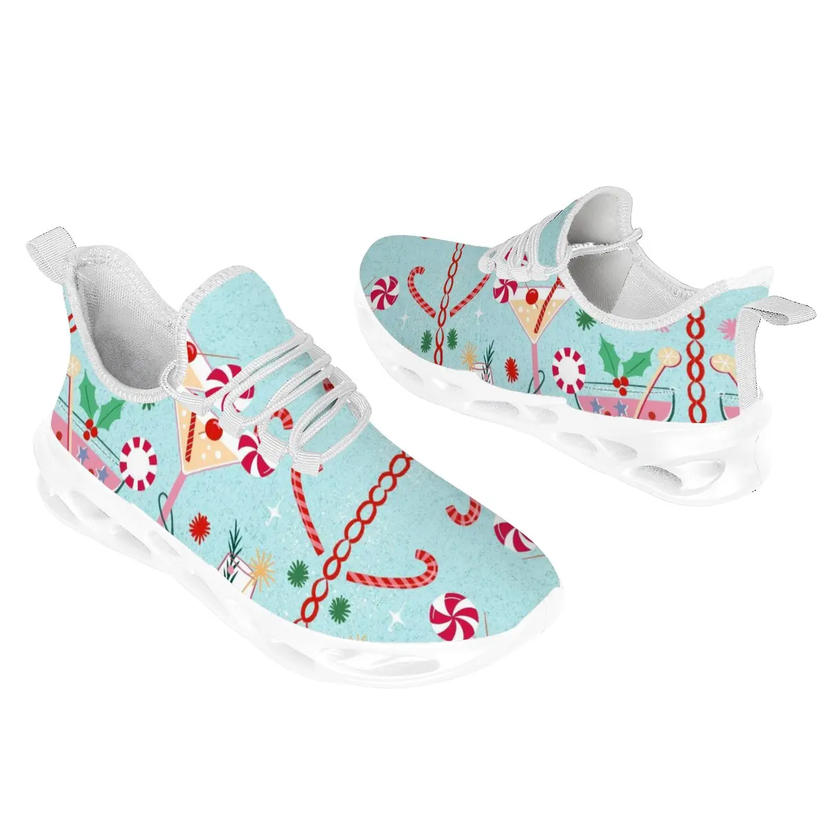 

Couple Casual Shoes Flat Mesh Breathable Laced Soft Sole Two-color Round Toe Christmar-themed Niche Printed Sports Shoes