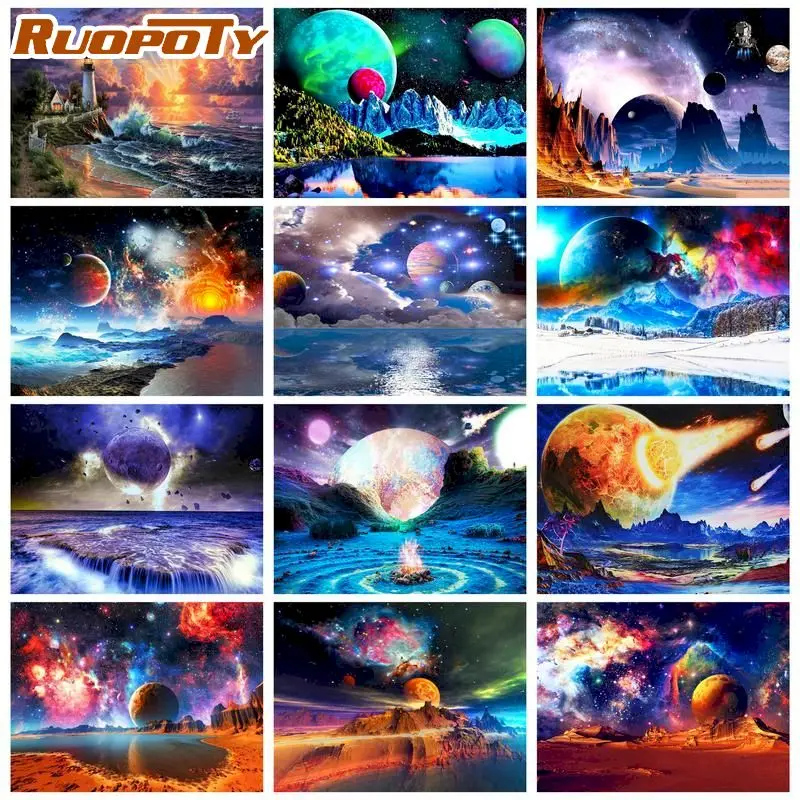 

RUOPOTY Diamond Painting Cross Stitch Starry Sky Landscape Full Square Diamond Embroidery Mosaic Rhinestone Pictures