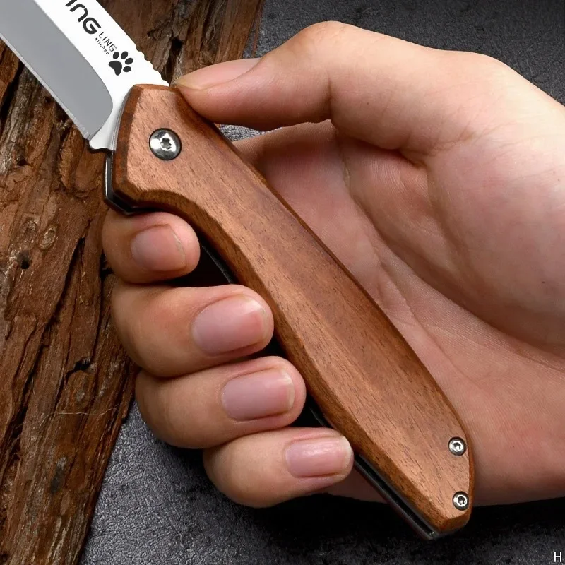 Stainless steel folding knife wooden handle thickened fruit knife sharp and durable household fruit and vegetable peeler