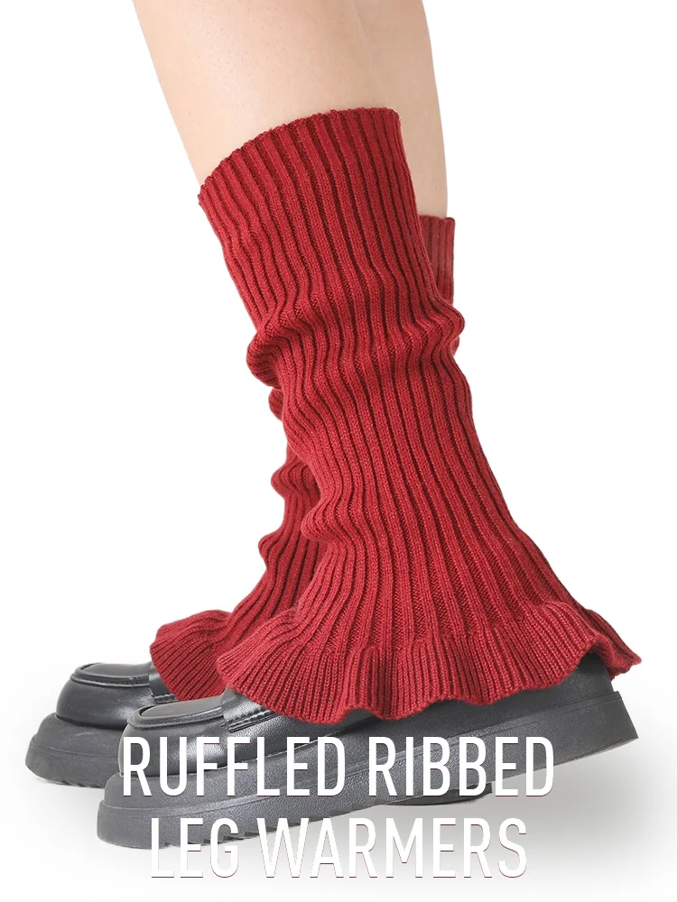 

Autumn Winter Women Ruffled Ribbed Leg Warmers JK Real Wool Blend Ankle Trim Boot Socks Foot Cover Pressure-Free Y2k 2025