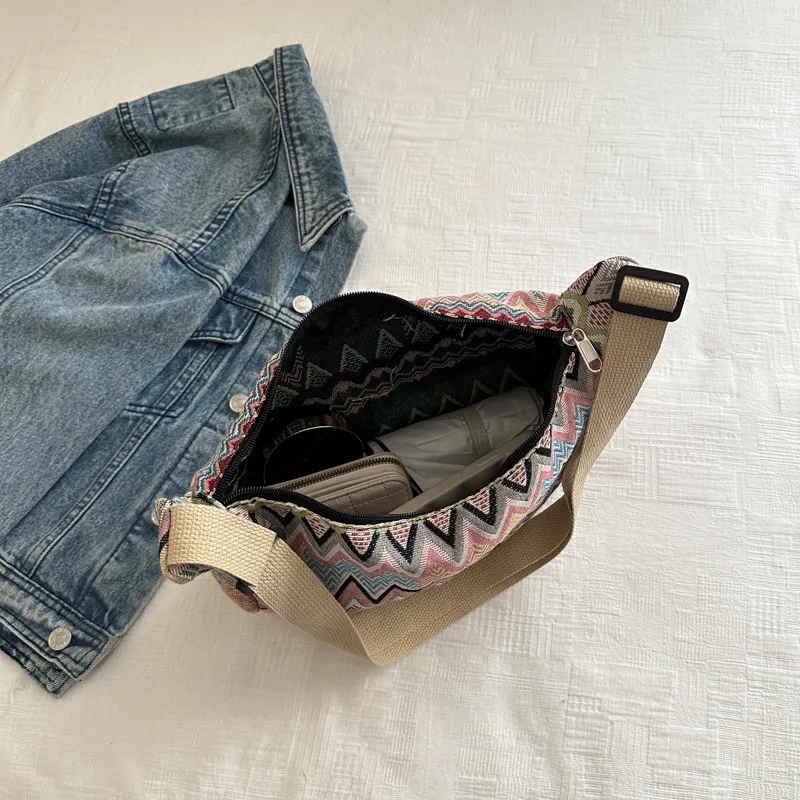 Simple and Stylish Canvas Shoulder Bag with Adjustable Strap, Stitched Embroidery, Foldable and Spacious