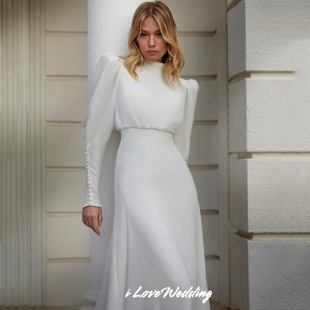 فساتين زفاف بسيطة برقبة عالية 2025 فانوس كم طويل حورية البحر العربية زي العرائس زائدة إسلامية دبي مطوي حسب الطلب #3