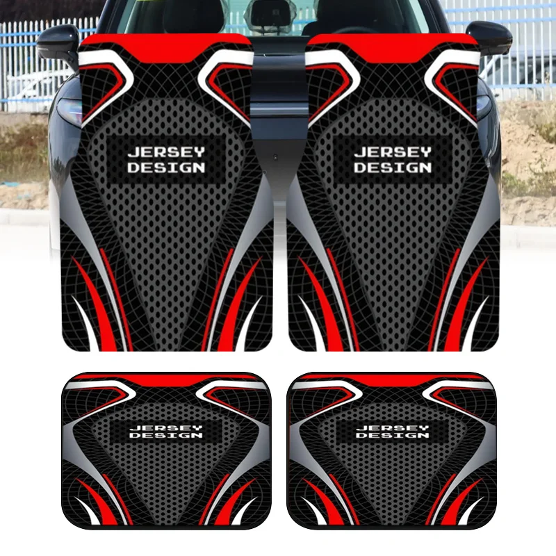 4pcs Polyester Fiber Red And Blue Metallic Geometric Pattern Printed Car Floor Mats, Universal Car Interior Mats for Sedans Suvs