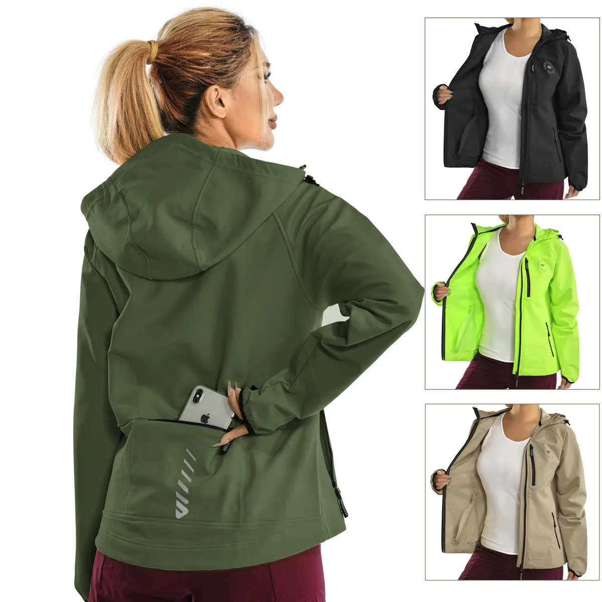 

Wulibike Rain Jackets Women/Men Waterproof Softshell Cycling Fleece Windbreaker Cold Weather Running Jacket Hooded Hiking Coat