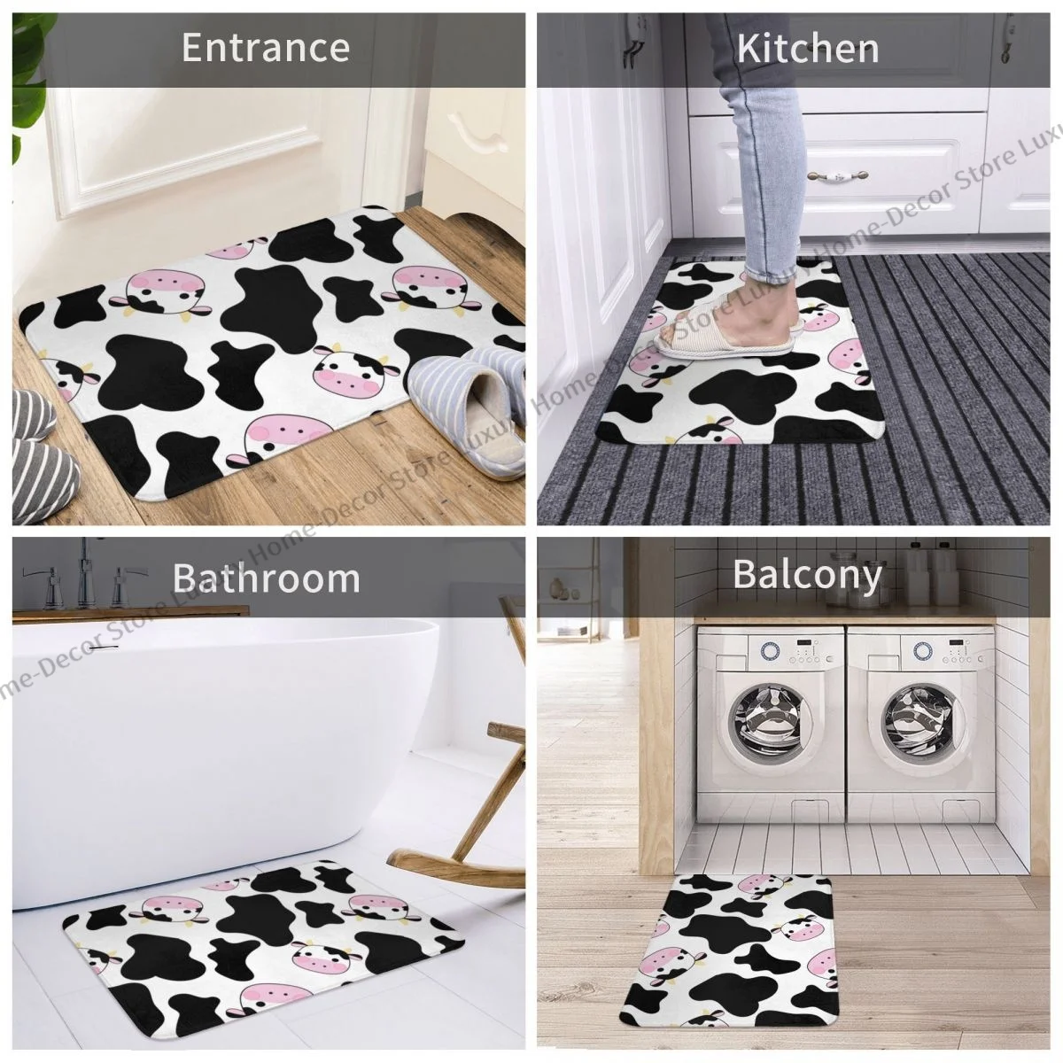 Anti-Slip Doormat Bath Mat Small Cow Floor Carpet Entrance Door Rug Indoor Decor