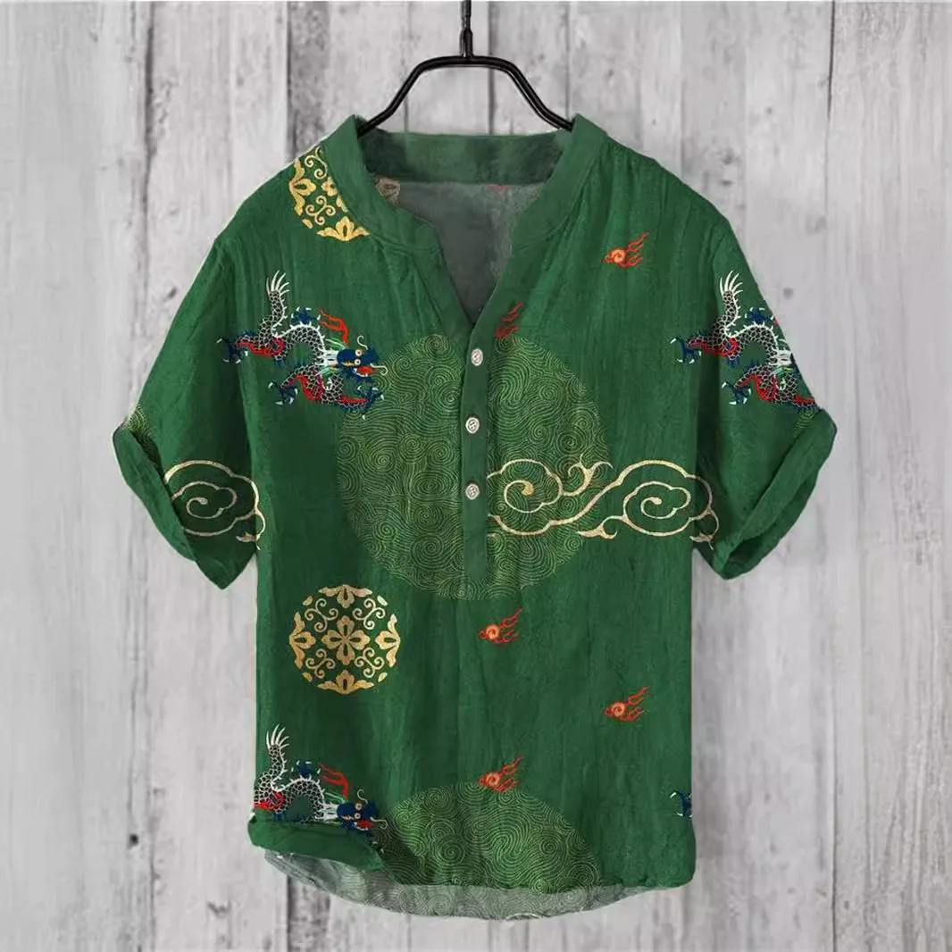 

2024 Simple Green Trendy Summer Casual Saint Paul's Day 3D Printed Hawaiian Shirt Asian Men's Vacation Cross border Trade Manufa