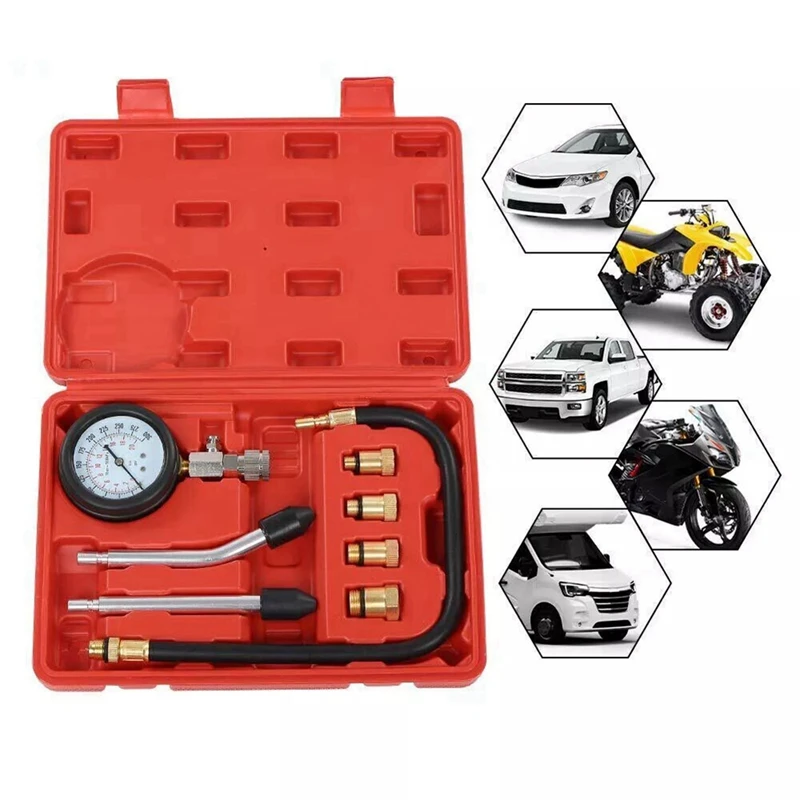 

8Pcs Petrol Engine Cylinder Compression Tester Kit Gauge Tool For Automotive