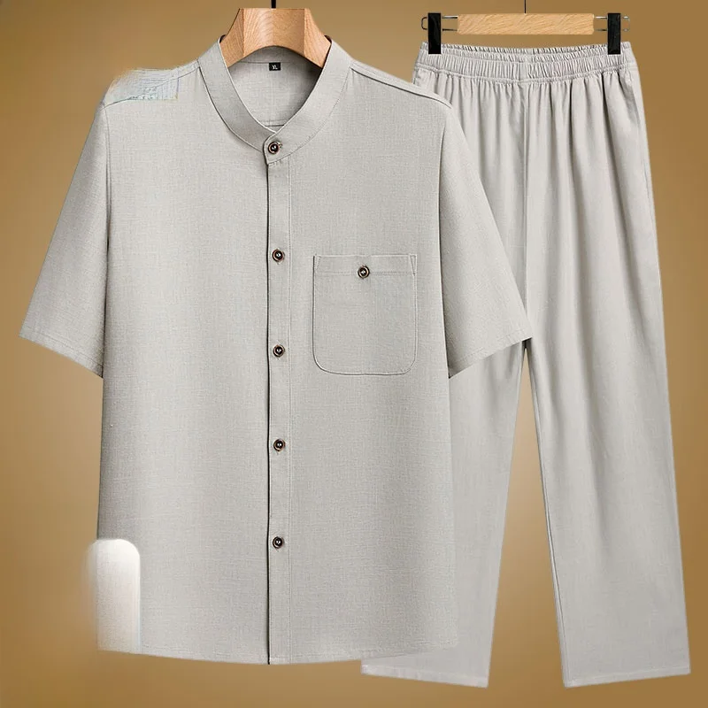 ensemble-de-chemises-de-sport-en-lin-et-soie-glacee-a-manches-courtes-pour-hommes-hengyuanxiang-–-style-decontracte-d'ete-couleur-unie-pour-hommes-d'age-moyen-et-seniors-deux-pieces