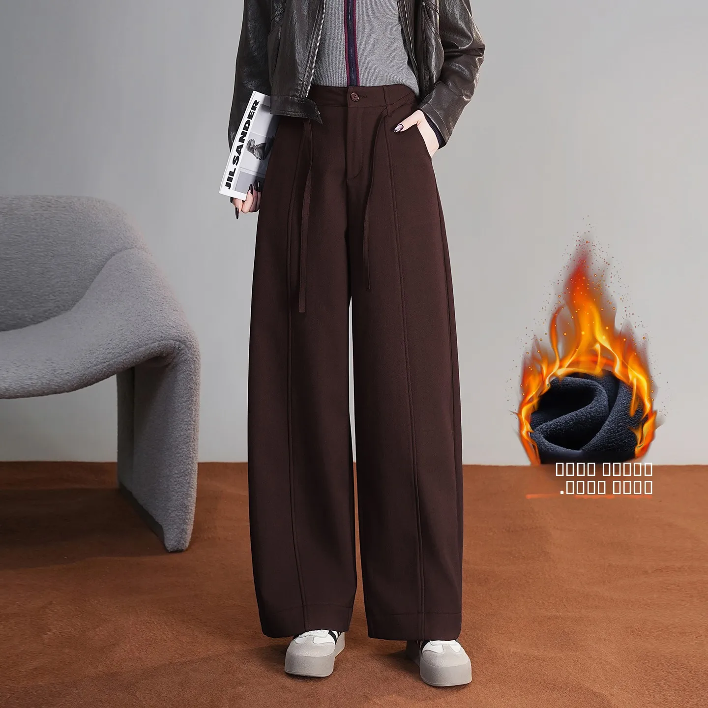 

Брюки-палаццо с высокой талией, прямые, на подкладке, с эффектом утягивания бедер, повседневные, для женщин, осень 2025