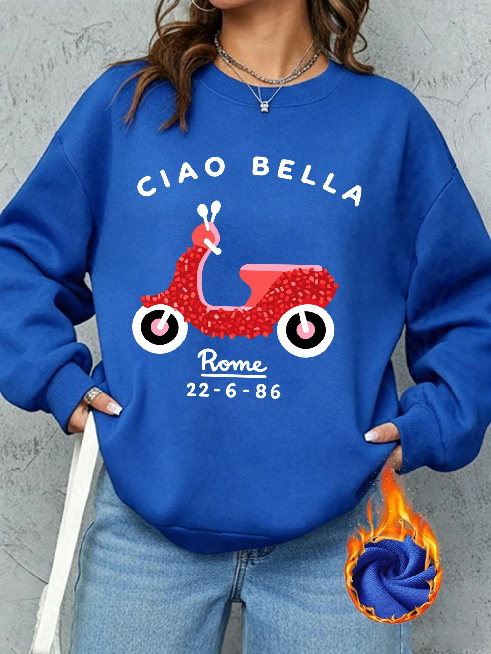Ciao Bella Rome Bedruckte Sweatshirts für Damen, Winter-Fleece, warme Kapuzenpullover, Rundhalsausschnitt, lockere Pullover, Basics, sportliche Damenbekleidung – Detail 17