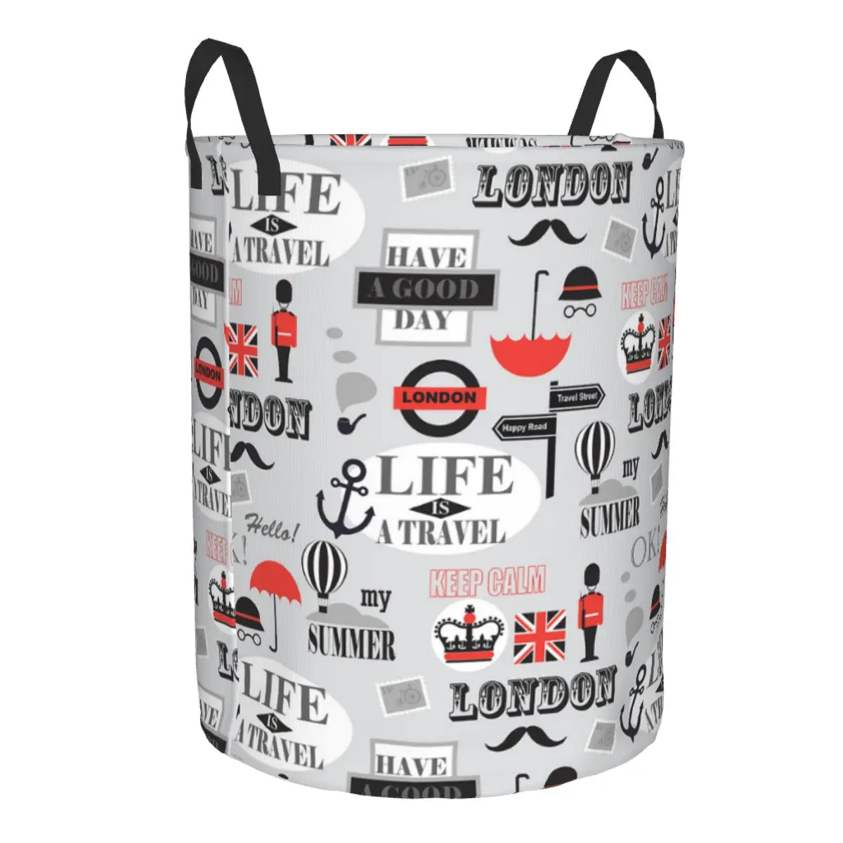 British London Newspaper Texture Laundry Basket Foldable UK United Kingdom Symbol Toy Clothes Hamper Storage Bin for Nursery