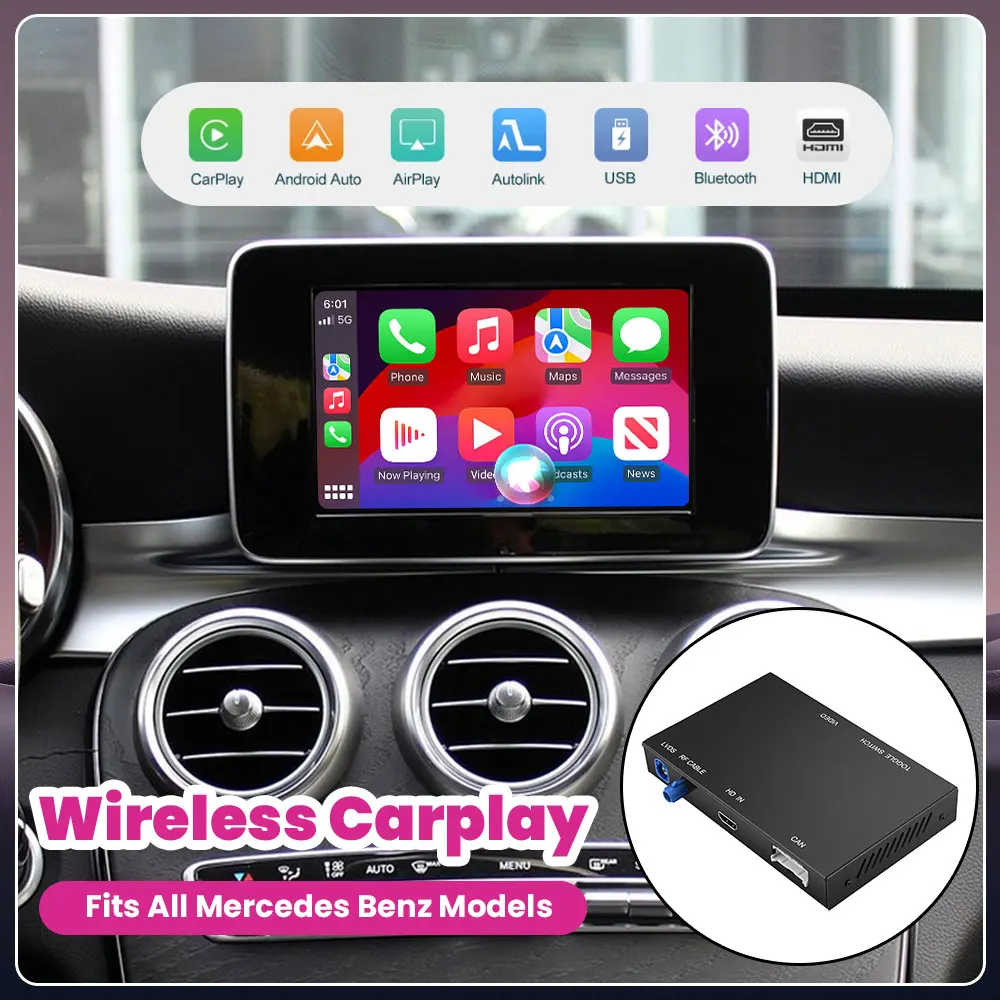 New!  HD Wireless Carplay Box Multimedia Video For Mercedes Ben-z Android Auto Decoder Box Rear View Camera Fits All Benz Models