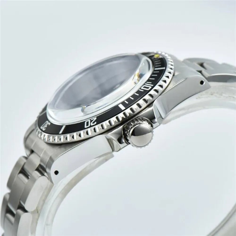 39.5mm Stainless Steel Case Strap Set 120-Click Acrylic Lens Watch Case Fits for NH34 NH35 NH36 Movement