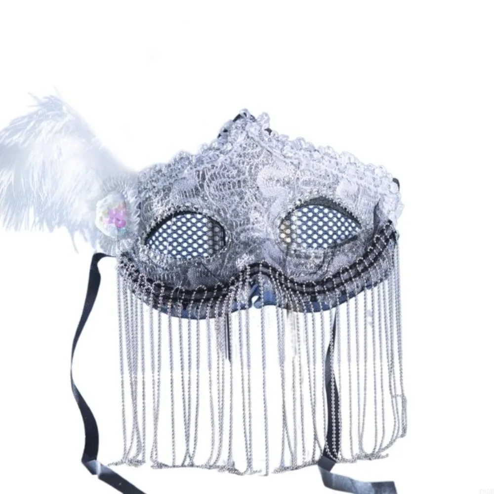 

Венецианская маска с кружевными перьями, маскарадные украшения, карнавальный костюм, реквизит, вуаль, маска с кисточками, стразы, украшения для лица, аксессуары для женщин
