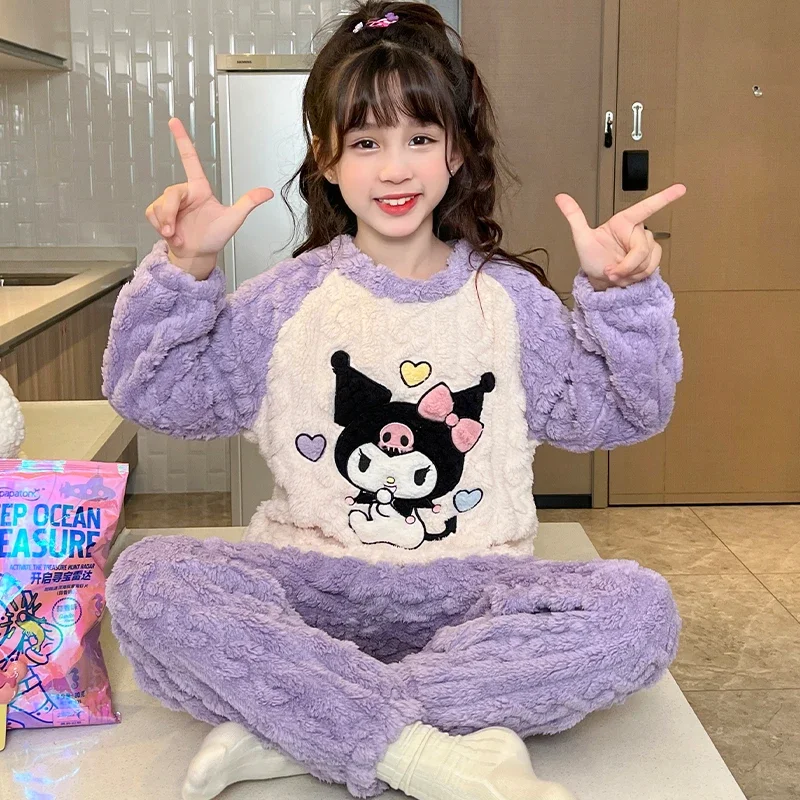 Winter Kulomie Children's Pajamas Warm Coral Fleece Sanrio Homewear CasualKulomie Two-piece Set Winter Sanrio Children's Pajamas