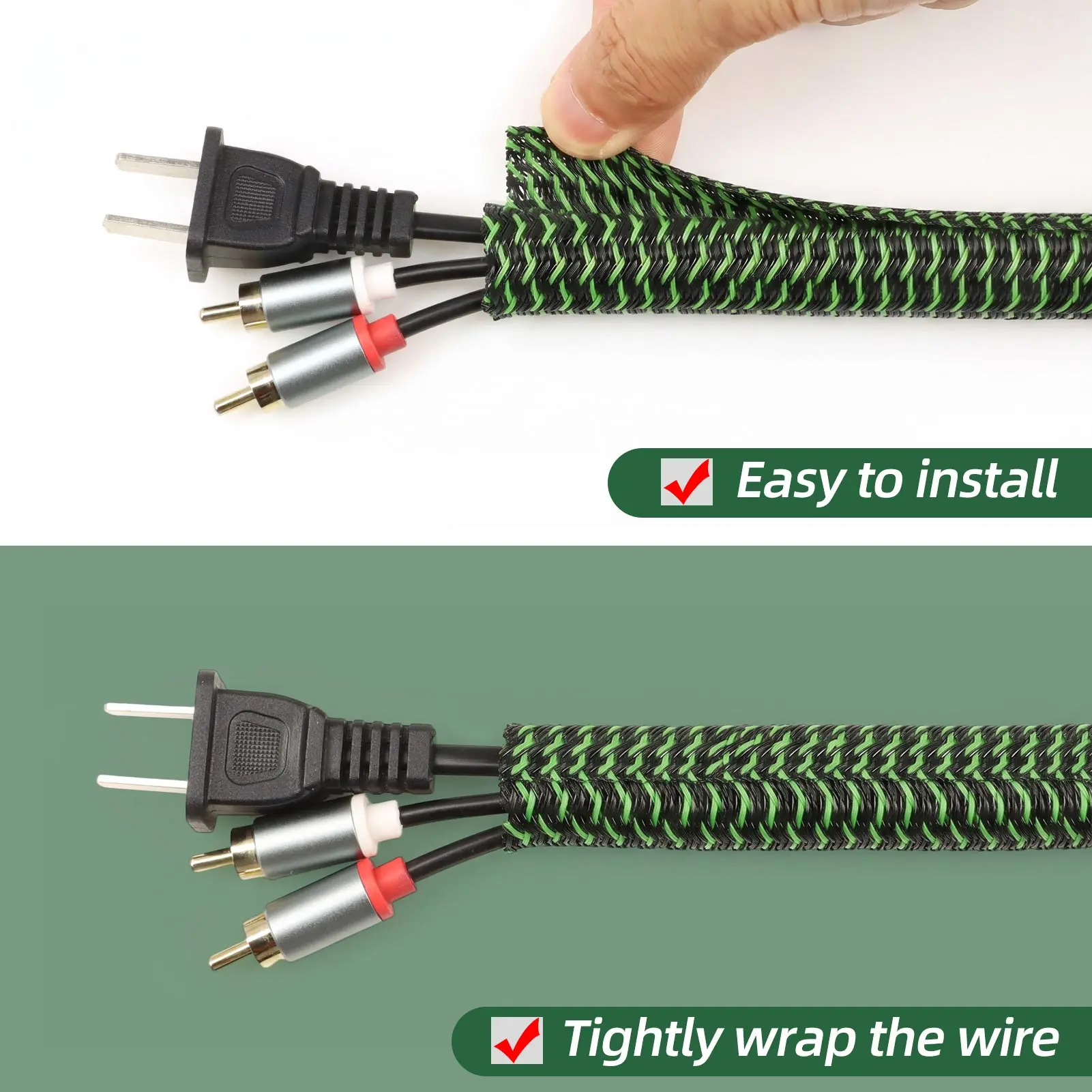 3/8M Self Closed Braided Cable Sleeve PET nylon Wrapping Cable Casing Sleeves Wire for Desk Wire Protector Cable Wrap Cover