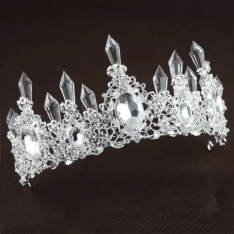 Srebrna duża tiara damska kryształowy kwiatowy nakrycie głowy Rhinestone rozświetlone korony z pałąkiem na głowę akcesoria do włosów festiwal ślubny boże narodzenie — zdjęcie 4