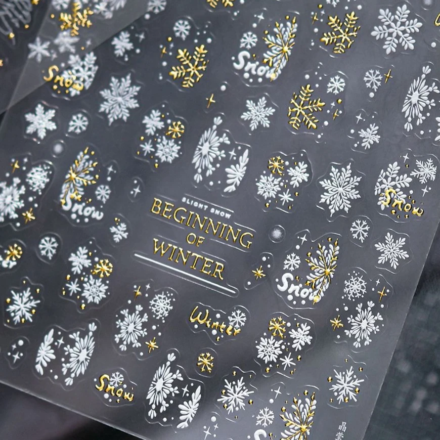 Winter Silver Snowflake Moon Star Starburst Snowball Musical Note Staff Lace Feather Snow DIY Nail Art Stickers Manicure Decals