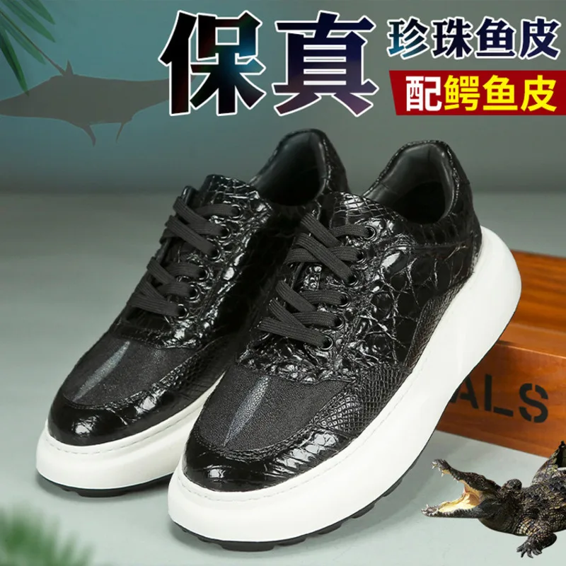 New Deep Sea Crocodile Casual Leather Suede Mens Soft Soled Comfortable Board Trendy Versatile Male Shoes Shoes Loafers Sneakers