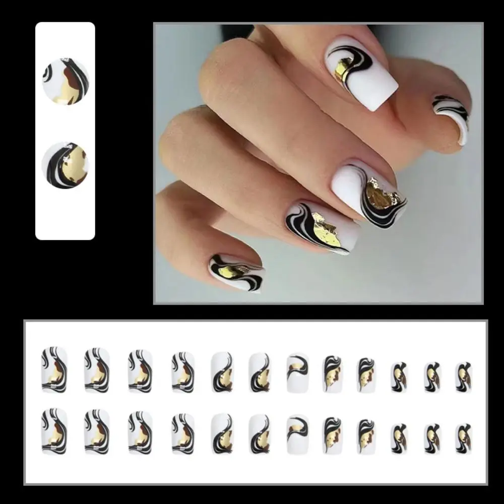 أطراف أظافر بغطاء كامل اضغط على الأظافر DIY متوسطة الطول برأس مربع أظافر صناعية فرنسية #3