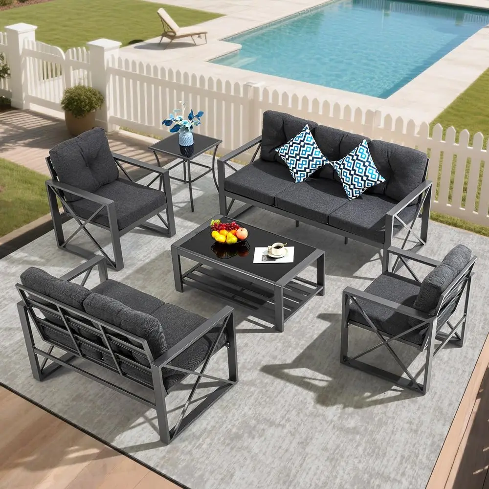 

Pieces Outdoor Patio Furniture Set, Metal Porch Furniture Set, Outdoor Sectional Conversation Set w Coffee Table amp Side Table