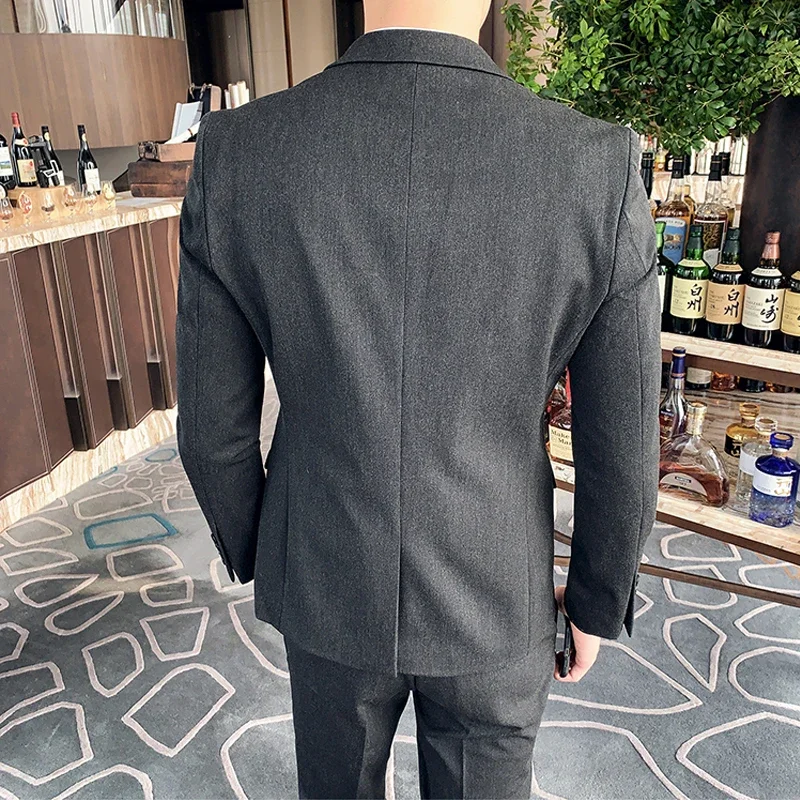 S-7XL ( Blazer + Vest + Pants ) Brand Men\'s Formal Business Suit Three-piece Set Groom Wedding Party Dress Solid Color Plaid