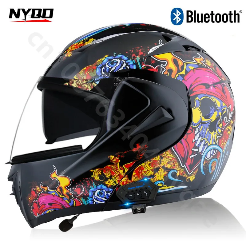 VIRTUE 808 Motorcycle Riding Bluetooth Capacete Flip-up Helmet Double Lens Carbon Fiber Pattern Cascos Para Motos