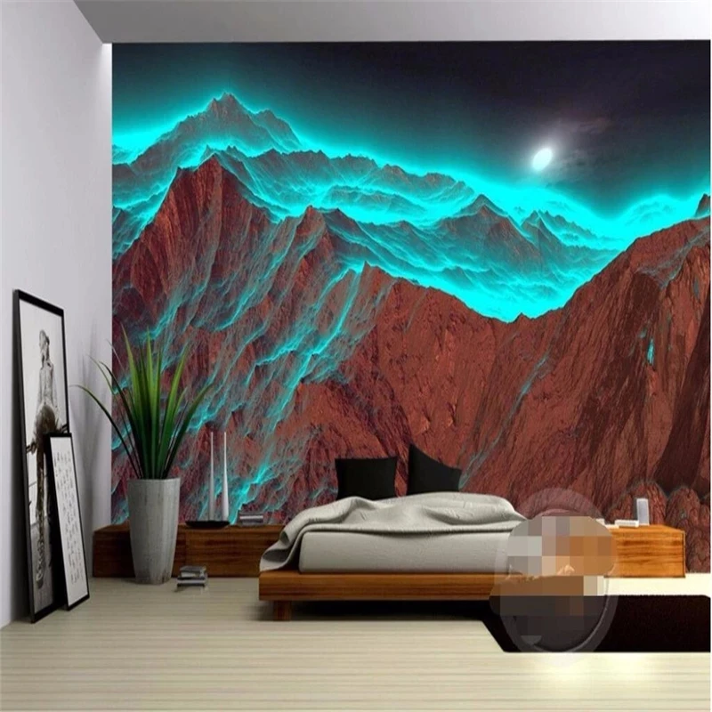 

Customized photo mural wallpaper 3d Night mountain irradiation strange green nature Living room sofa TV background wall bedroom