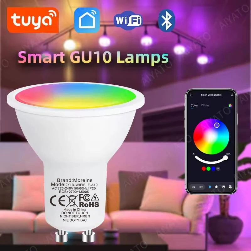 Tuya GU10 lampe APP contrôle ampoule intelligente WIFI Bluetooth RGB 220V ampoule LED 5W Dimmable vie intelligente pour chambre maison groupe