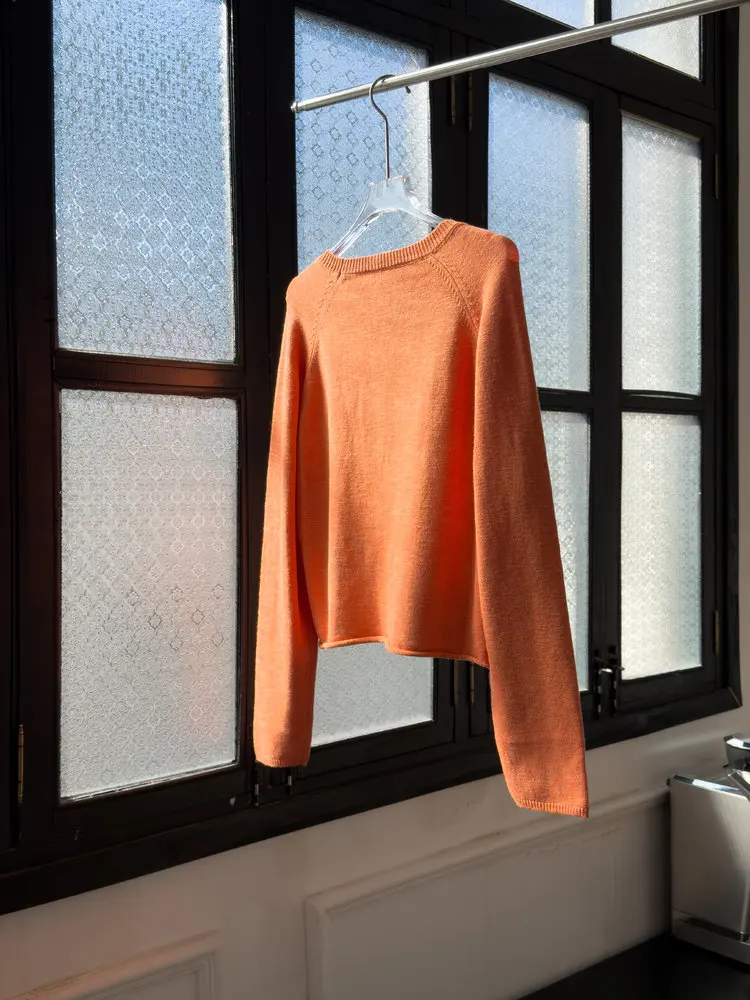 New S2602 Orange Knitwear Women Cotton High Quality Long Sleeved Top Autumn 2026 New Women's Clothing