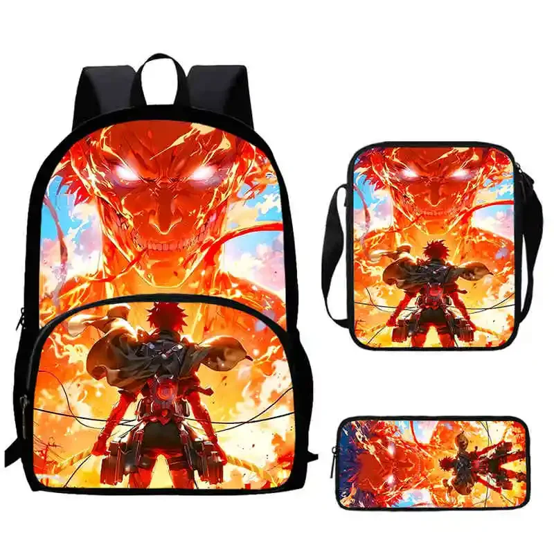 

Cartoon Attack On Titan Child Backpack with Front Pocket,Shoulder Bags,Pencil Bags for Aged 5-10 Anime Bags Boys Girls,Best Gift