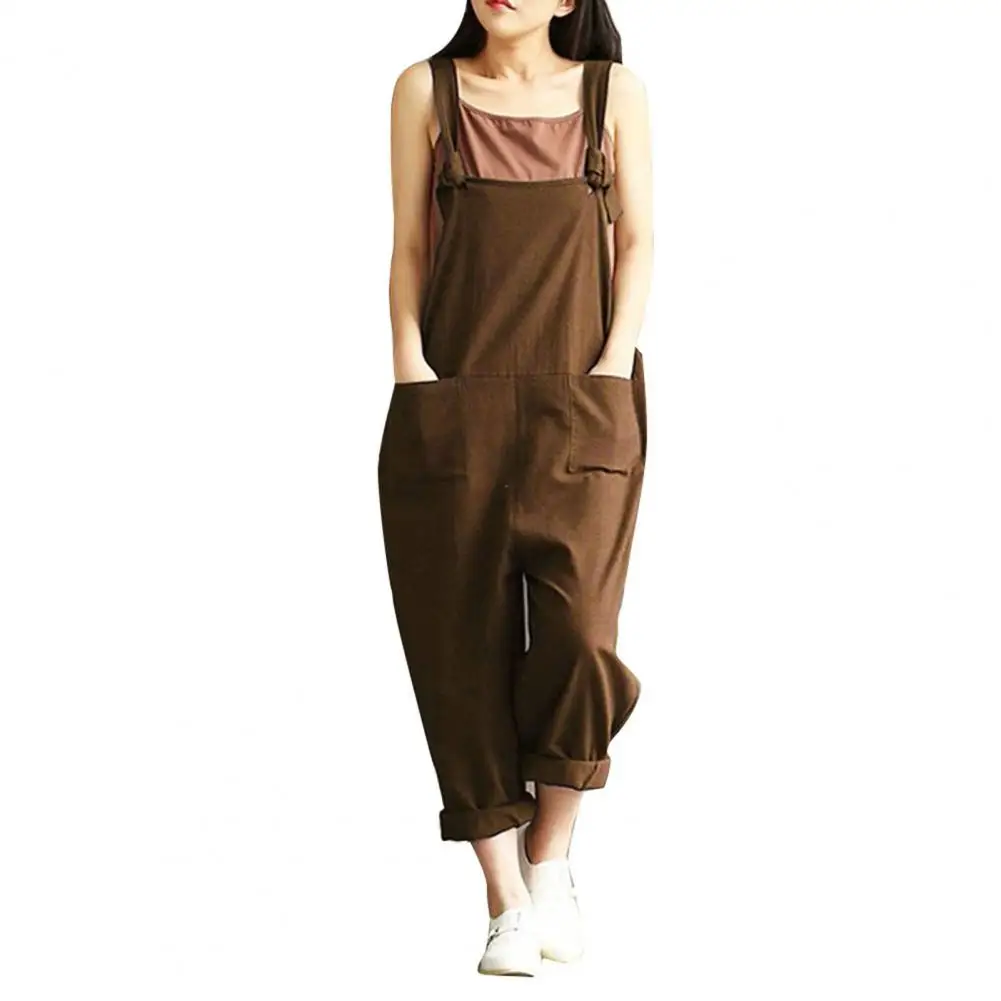 2022  New Womens Jumper Overalls Cami Loose Romper Oversize Ladies Dungarees Jumpsuit Pockets Tank Pants