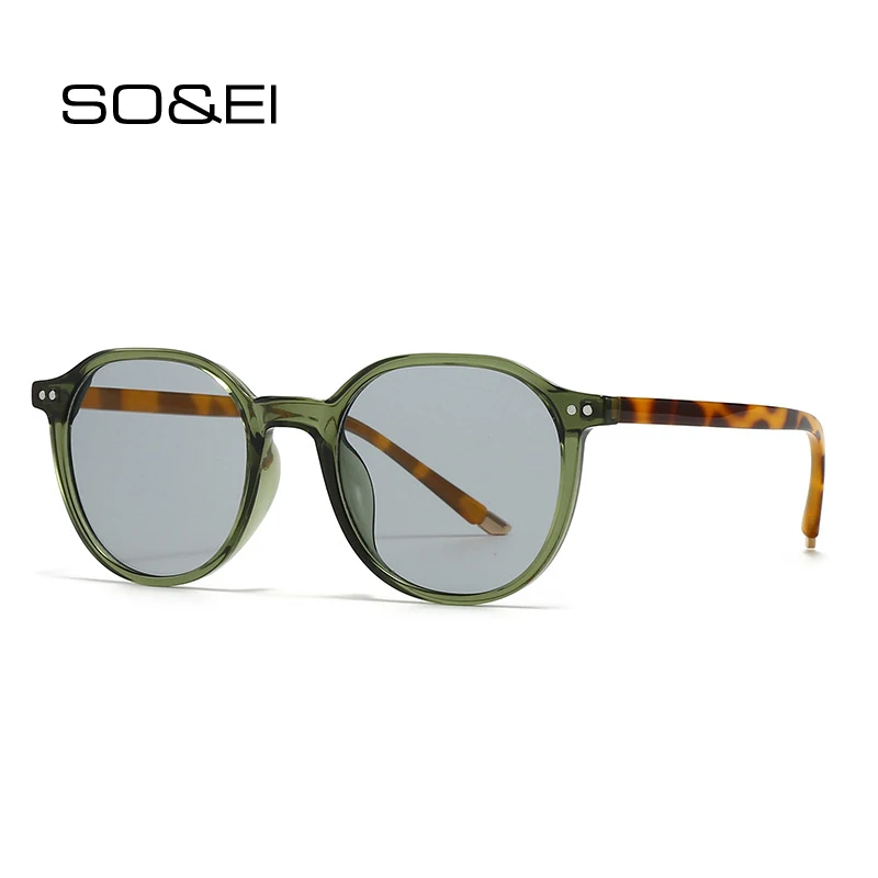 

SO&EI Ins Popular Fashion Round Sunglasses Women Vintage Rivets Punk Men Blue Green Shades UV400 Gradient Sun Glasses