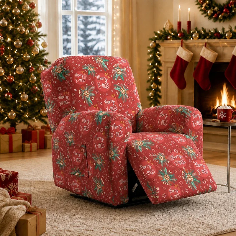 Christmas Printed Recliner Sofa Cover Stretch Full Wrap Single Seat Slipcover Massage Sofa Furniture Protector Home Decor