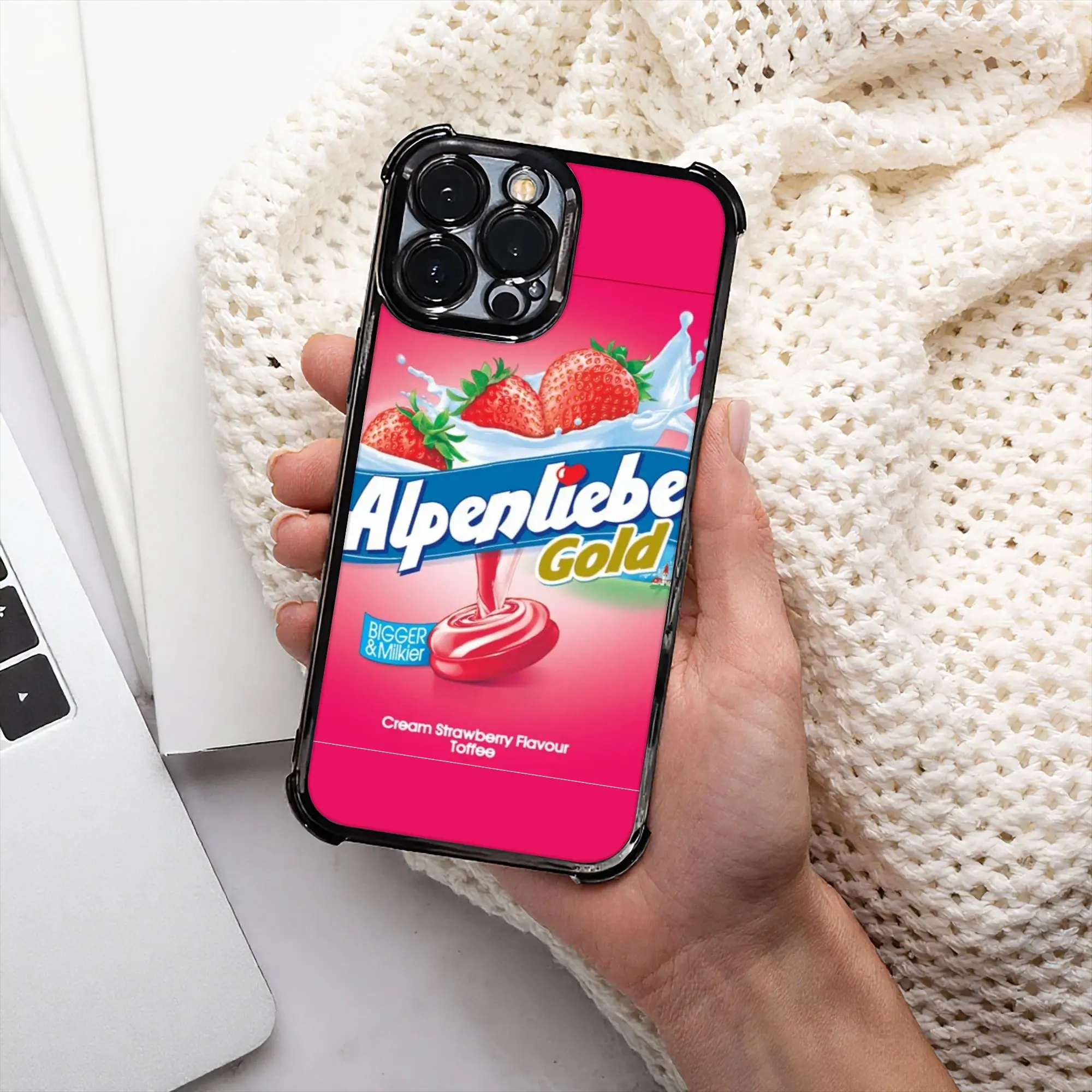 Creamy Strawberry Milk Toffee Candy Phone Case A-Alpenliebee Electroplating Process phone case for iPhone Various Models