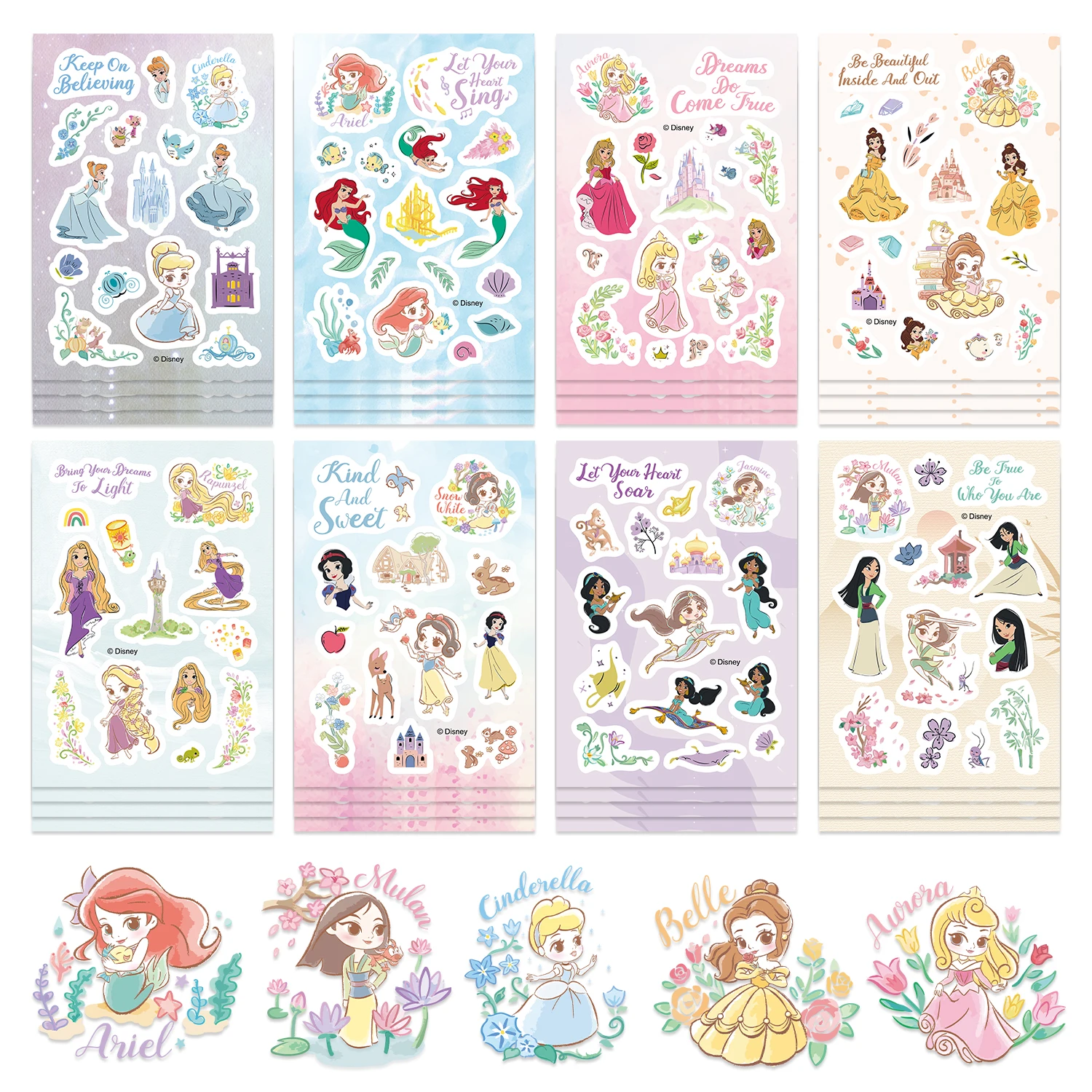 8/16/32 pçs disney princesa série fazer um rosto quebra-cabeça adesivos neve branca rapunzel decalque diy bagagem telefone guitarra copo skate