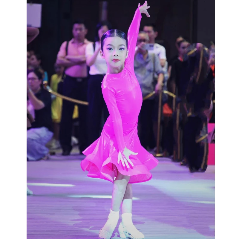 

Girls' Latin Dance Dress Competition Standard Dress Autumn/Winter New Children's High End Glitter Leather Set