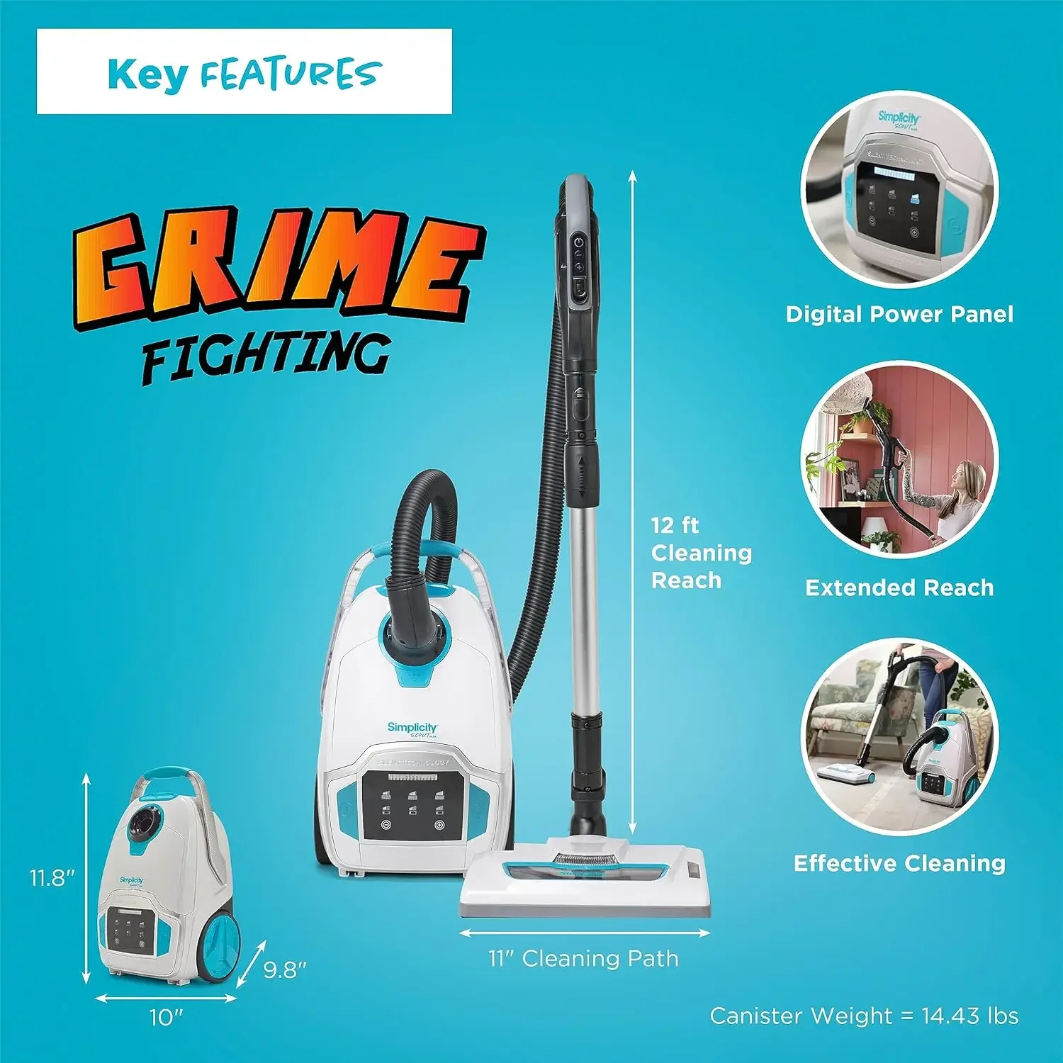 Vacuums Scout Plus Canister Vacuum Cleaner, Vacuum Cleaner Carpet and Floor Sweeper with Multifunction Digital Contro