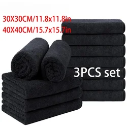 3PCS Microfiber BlackTowels set Thick soft absorbent for home hotel beauty salon Hair Stylist Resort Spa Towel