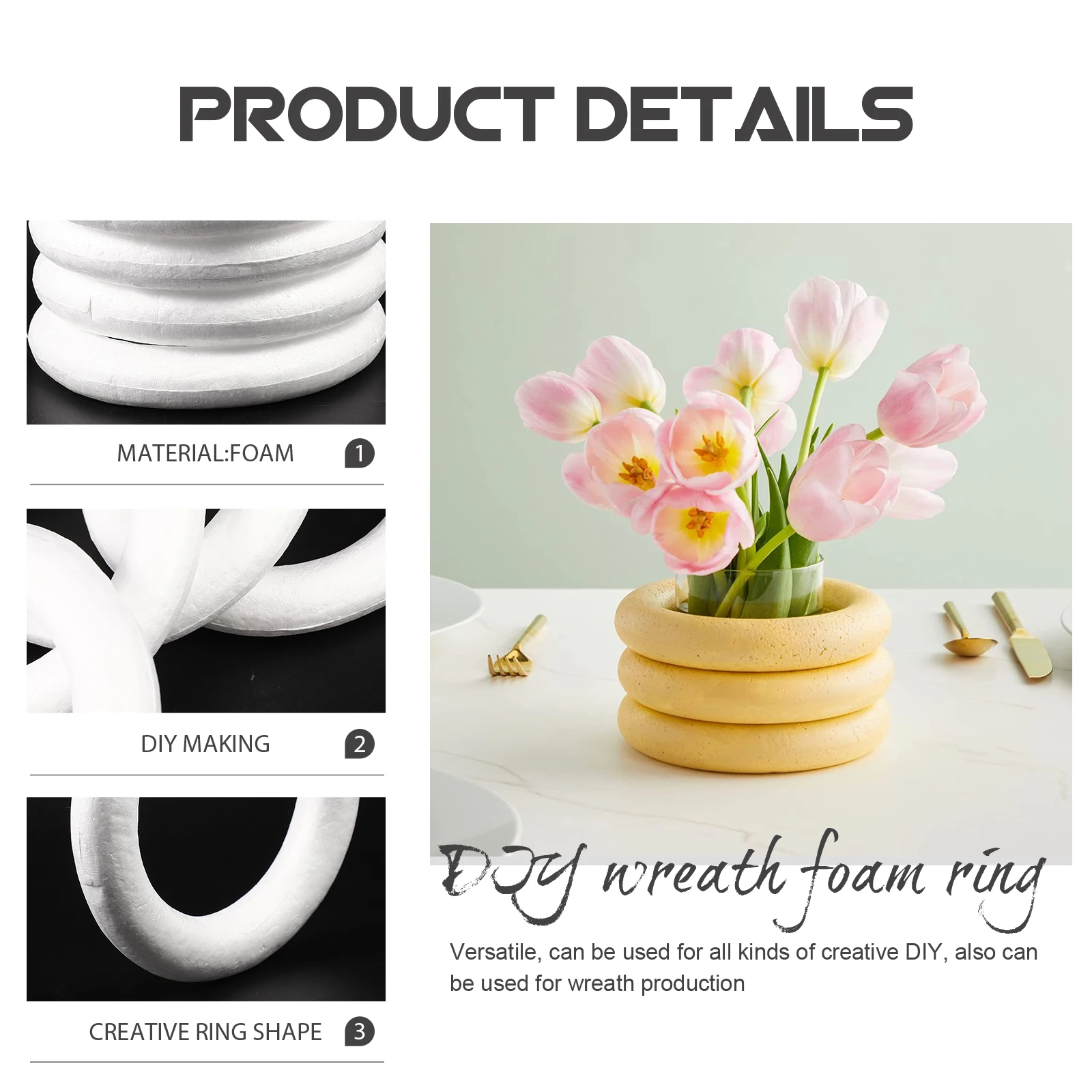 

8pcs Foam Garland DIY Craft Wreath Circles Natural Making Supplies Ring Decoration Material Premium Durable for Parent-