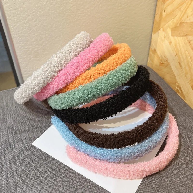 1.5cm Width Autumn Winter Sweet Plush Hair Band For Girls College Students Face Washing Hairbands Brown Pink Hair Bands Headwear