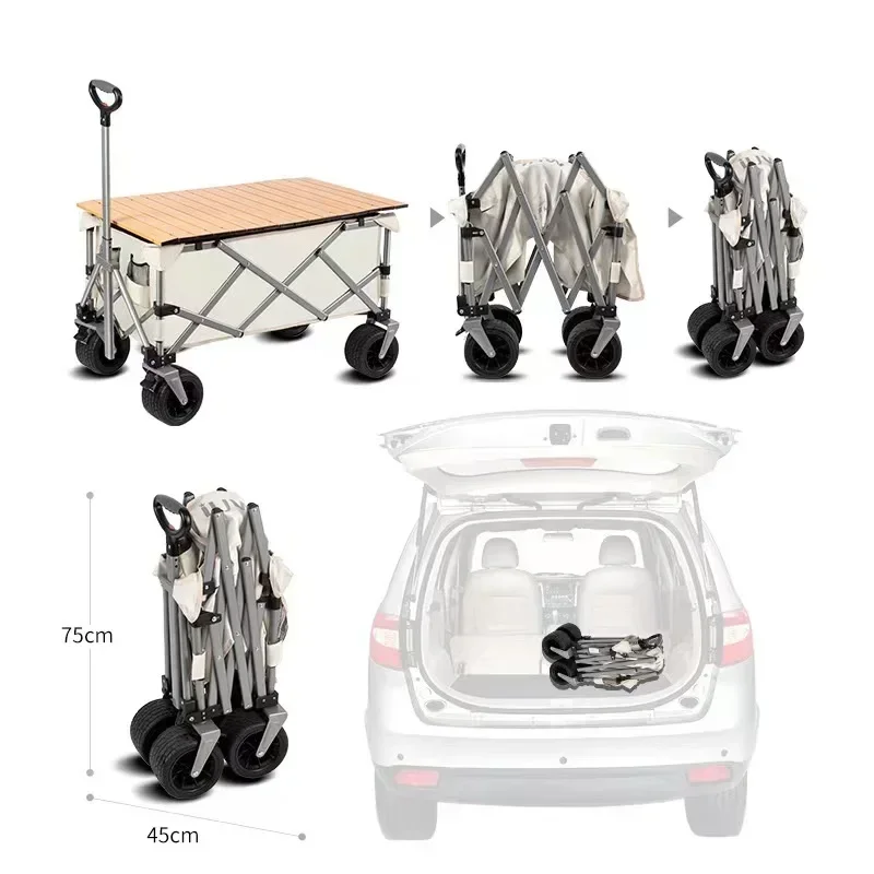 Outdoor off-road camping trailer with table board Large capacity camp car picnic trolley wagon fold