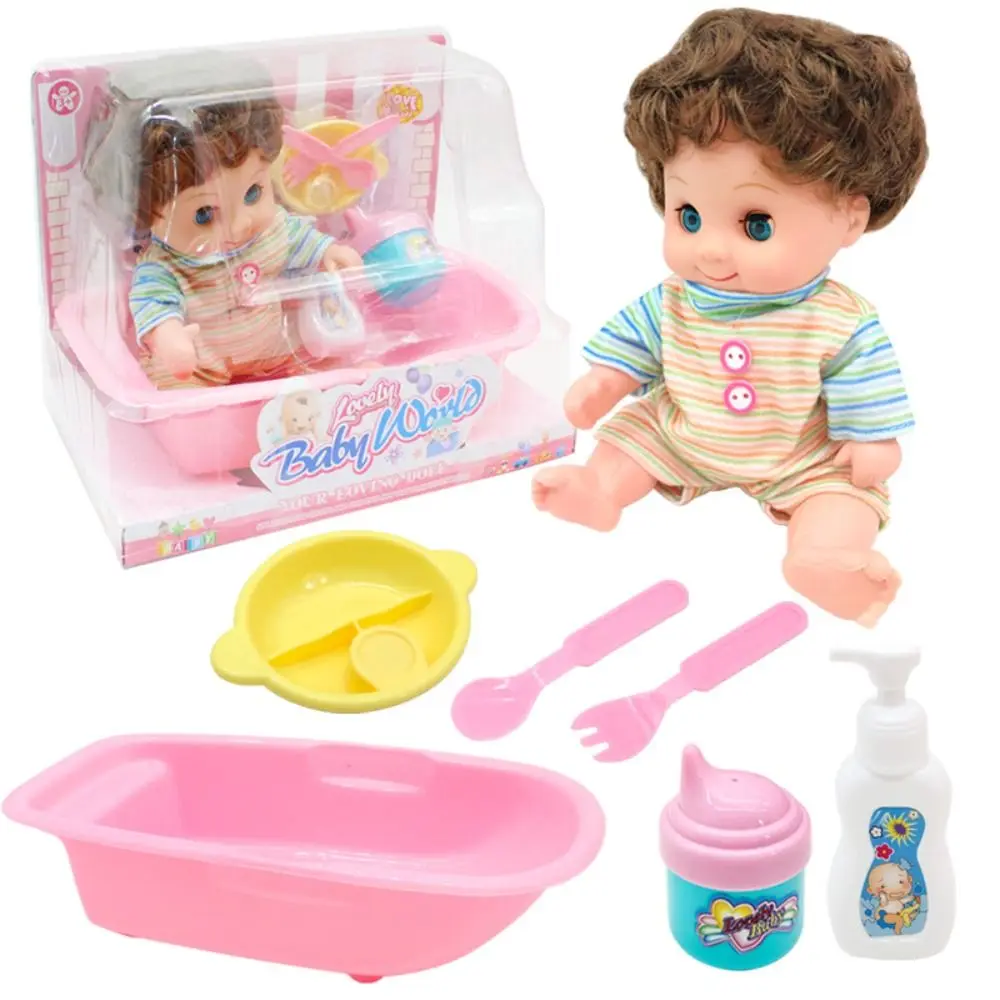 3D Pretend Play Simulation Baby Enamel Doll Cute Beautiful Baby Dolls Playset Take a Bath Safety Dress Up Toys Gift