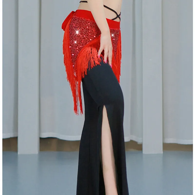 Danse du ventre hanche écharpe paillettes gland Triangle danse du ventre hanche foulards jupe portefeuille ceinture Swing Tribal danseur Costumes pour femmes noir