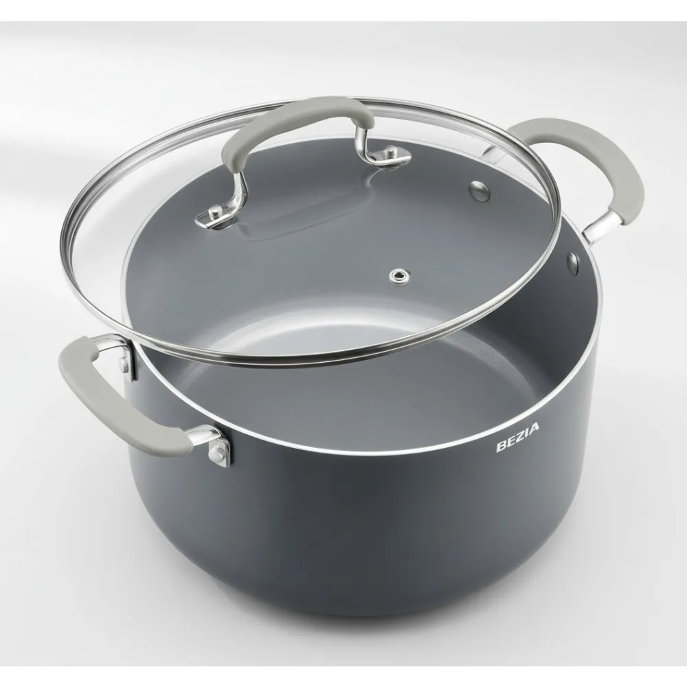 

8 Quart Ceramic Nonstick Stock Pot with Lid, Induction Ready Large Cooking Pot, Dishwasher Safe Cookware for Healthy Meals