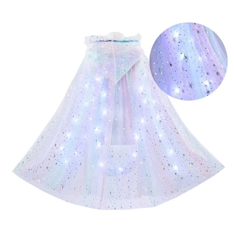 XXFE Capa Princesa Colorida para niñas con Capa Tul con Capucha LED iluminada para Cosplay Accesorio Disfraz para