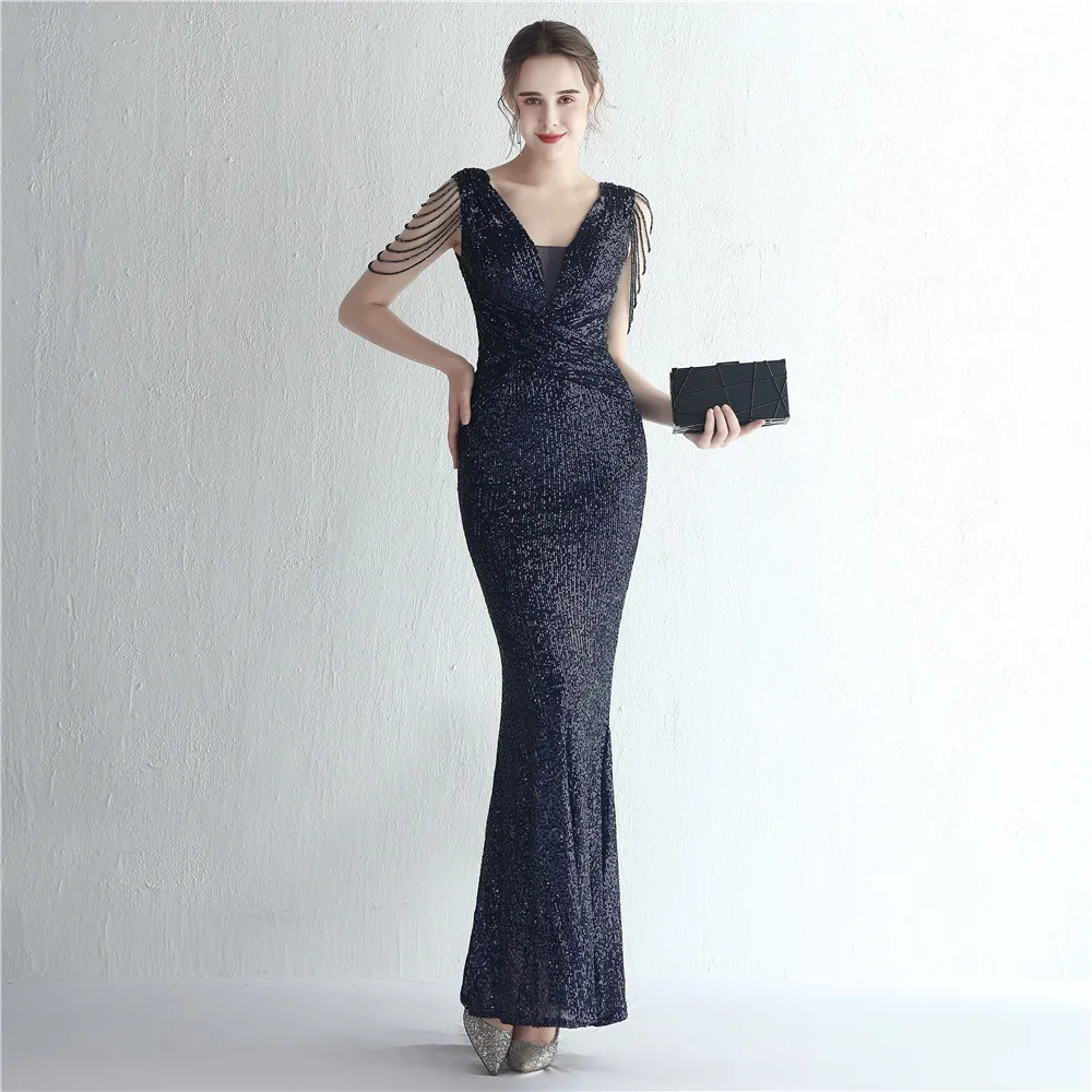 

#ED19320 Exquisite Evening Dress Long Formal Beading V Neck Sexy Mermaid Prom Gowns Wedding Party Dress Sequins Vestido de festa